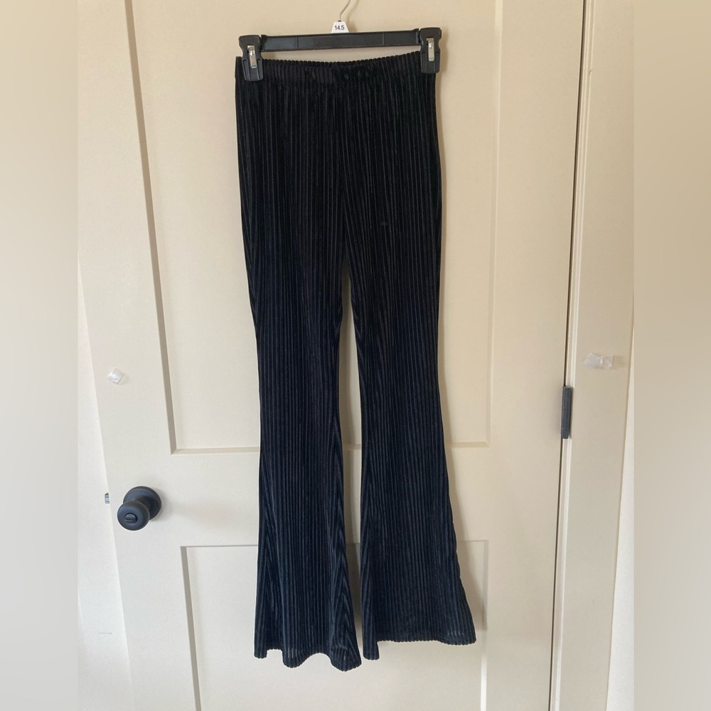 Retro Velour Ribbed Flared Leg Pants